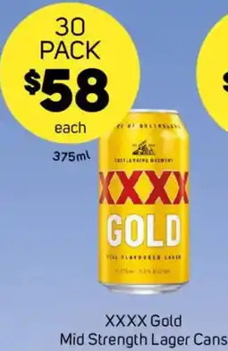 Foodland XXXX Gold Mid Strength Lager Cans offer