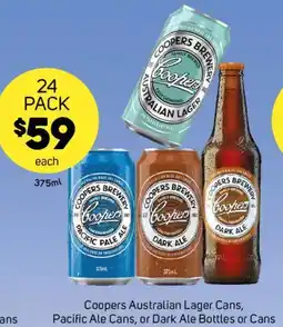 Foodland Coopers Australian Lager Cans, Pacific Ale Cans, or Dark Ale Bottles or Cans offer