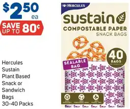 Foodland Hercules Sustain Plant Based Snack or Sandwich Bags offer
