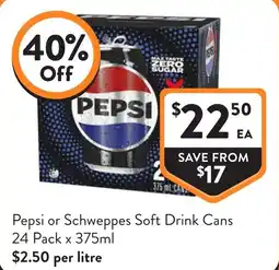 Foodworks Pepsi or Schweppes Soft Drink Cans offer
