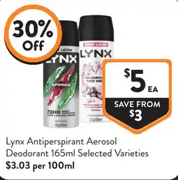 Foodworks Lynx Antiperspirant Aerosol Deodorant offer