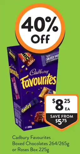 Foodworks Cadbury Favourites Boxed Chocolates or Roses Box offer