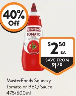 Foodworks Masterfoods squeezy tomato or bbq sauce offer
