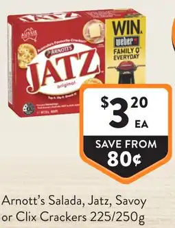 Foodworks Arnotts Salada Jatz Savoy or Clix Crackers offer