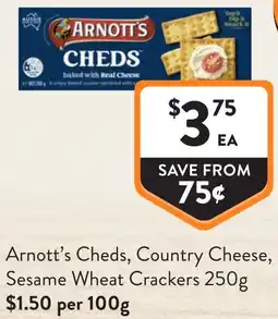 Foodworks Arnotts Cheds Country Cheese Sesame Wheat Crackers offer