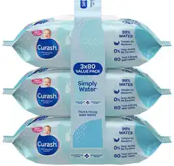 healthylife Curash Simply Water Baby Wipes 3 x offer