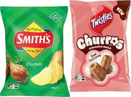 IGA Smith’s Crinkle Cut Chips 150‑170g or Cinnamon Churros 120g Selected Varieties offer