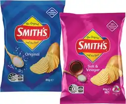 IGA Smith’s Crinkle Cut Chips or Doritos Corn Chips 45g Selected Varieties offer