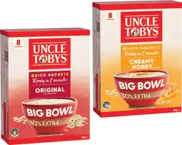 IGA Uncle Tobys Big Bowl Rolled Oats Quick Sachets Selected Varieties offer