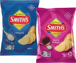 IGA Smith’s Crinkle Cut Chips, Doritos Corn Chips or Twisties 45g Selected Varieties offer