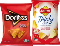 IGA Doritos Corn Chips 150-170g or Smith Thinly Cut Chips 175g Selected Varieties offer