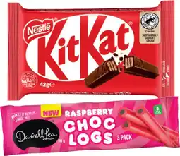IGA Nestlé Medium Bars 35-55g or Darrell Lea Choc Logs 3 Pack Selected Varieties offer