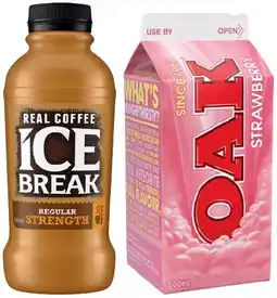 IGA Ice Break Real Coffee 500mL or Oak Flavoured Milk 600mL offer