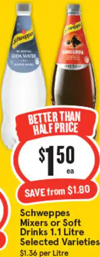 IGA Schweppes Mixers or Soft Drinks offer