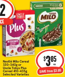 IGA Nestlé milo cereal or uncle tobys plus cereal selected varieties offer