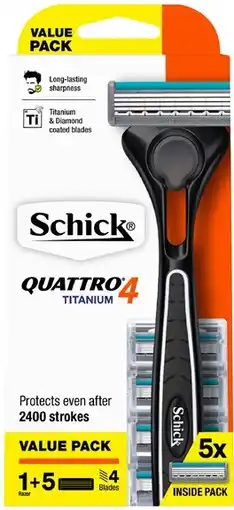Coles Schick Quattro Titanium Razor Kit with 5 Refill Blades 1 Each offer