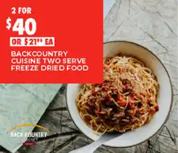 BCF Backcountry cuisine two serve freeze dried food offer