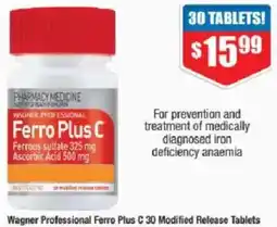 Chemist Warehouse Wagner Professional Ferro Plus C 30 Modified Release Tablets offer