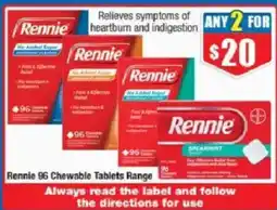 Chemist Warehouse Rennie 96 Chewable Tablets Range offer