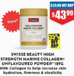 Chemist Warehouse Swisse beauty high strength marine collagen+ unflavoured powder* offer