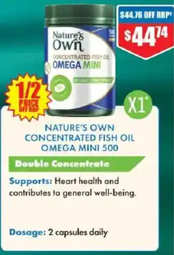Chemist Warehouse Nature's own concentrated fish oil omega mini 500 offer
