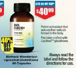 Chemist Warehouse BioHack Wanderlust Liposomal Glutathione offer