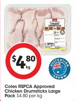 Coles Coles rspca approved chicken drumsticks large pack offer