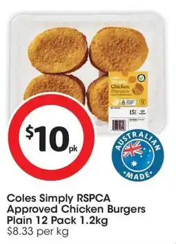 Coles Coles simply rspca approved chicken burgers plain offer