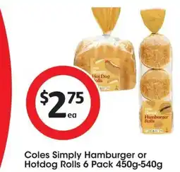 Coles Coles Simply Hamburger or Hotdog Rolls offer