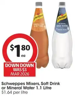 Coles Schweppes Mixers Soft Drink or Mineral Water offer