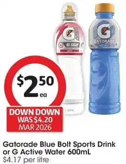 Coles Gatorade Blue Bolt Sports Drink or G Active Water offer