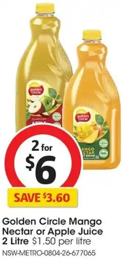Coles Golden Circle Mango Nectar or Apple Juice offer
