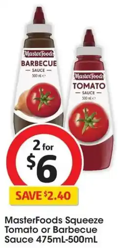 Coles MasterFoods Squeeze Tomato or Barbecue Sauce offer