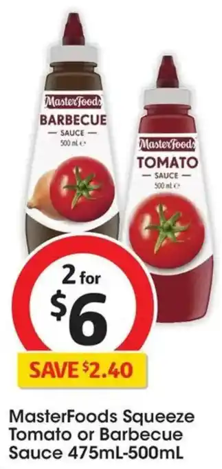 Coles MasterFoods Squeeze Tomato or Barbecue Sauce offer