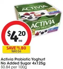 Coles Activia Probiotic Yoghurt No Added Sugar offer