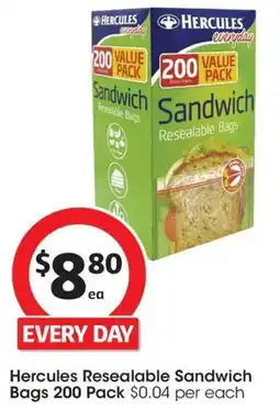 Coles Hercules Resealable Sandwich Bags offer