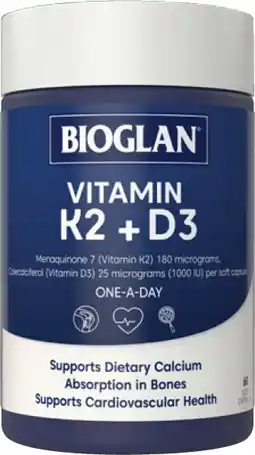 Amcal Pharmacies Bioglan Vitamin K2 + D3 60 Capsules offer