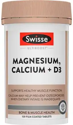 Amcal Pharmacies Swisse Ultiboost Magnesium, Calcium + D3 120 Tablets offer