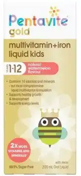 Amcal Pharmacies Pentavite Gold Multivitamin + Iron Liquid Kids 1-12 Years Watermelon Flavour offer