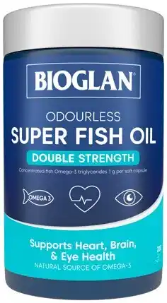 Amcal Pharmacies Bioglan Odourless Super Fish Oil Double Strength 200 Capsules offer