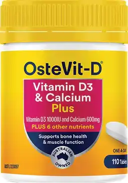 Amcal Pharmacies OsteVit-D Vitamin D3 & Calcium Plus 110 Tablets offer