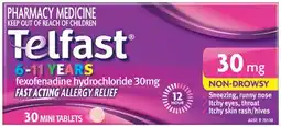 Amcal Pharmacies NEW Telfast 6-11 Years 30mg 30 Mini Tablets offer