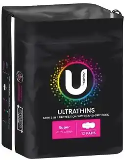 Amcal Pharmacies U by Kotex Ultrathins Super Pads With Wings offer