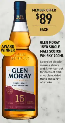 Dan Murphy's Glen moray 15yo single malt scotch whisky offer