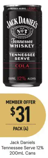 Dan Murphy's Jack Daniels Tennessee Serve 12% Cans offer