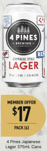 Dan Murphy's 4 Pines Japanese Lager Cans offer