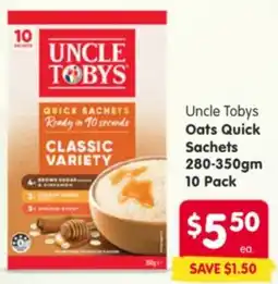 Spar Uncle Tobys Oats Quick Sachets offer