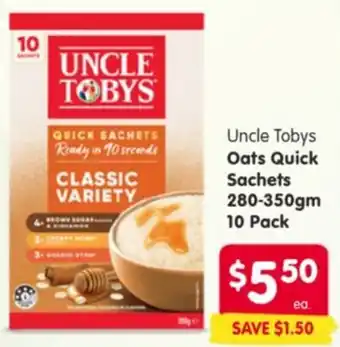 Spar Uncle Tobys Oats Quick Sachets offer
