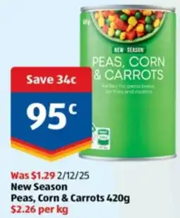 ALDI New Season Peas, Corn & Carrots offer