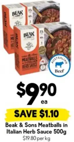 Drakes Beak & Sons Meatballs in Italian Herb Sauce offer